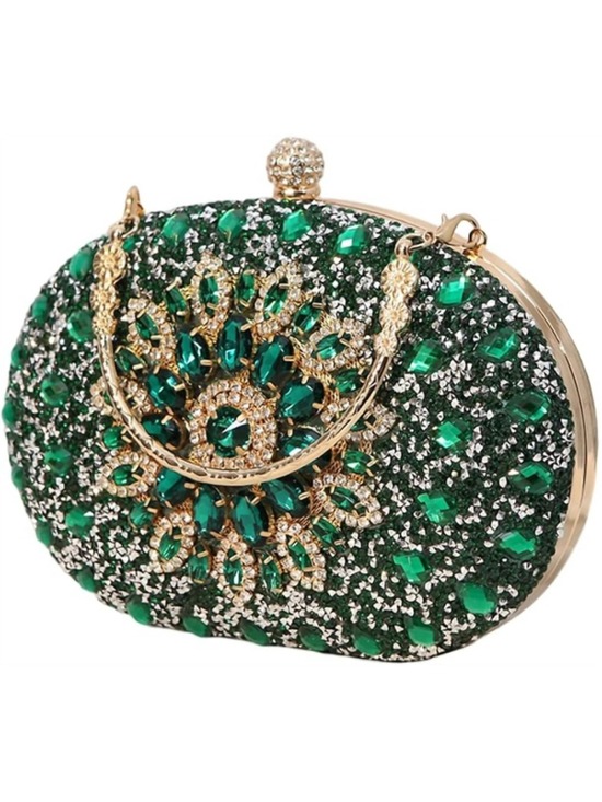 Ramla Handbags - Women's Ramla Rhinestone Clutch Bag Green and Gold